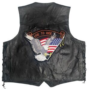 Motorcycle Vest Mens 2X Black Leather Harley Sturgis Biker Costume Halloween